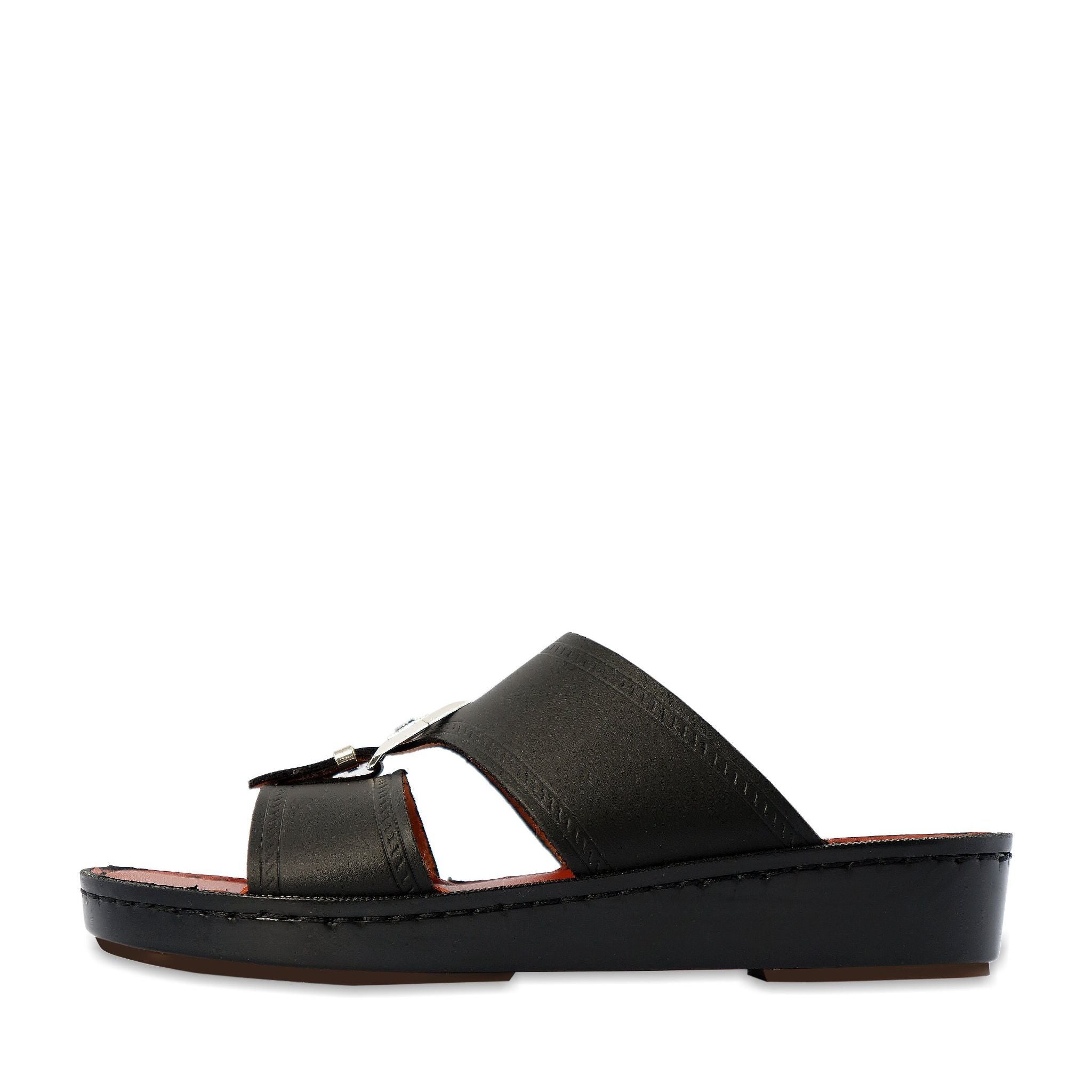 Mens black deals leather slide sandals